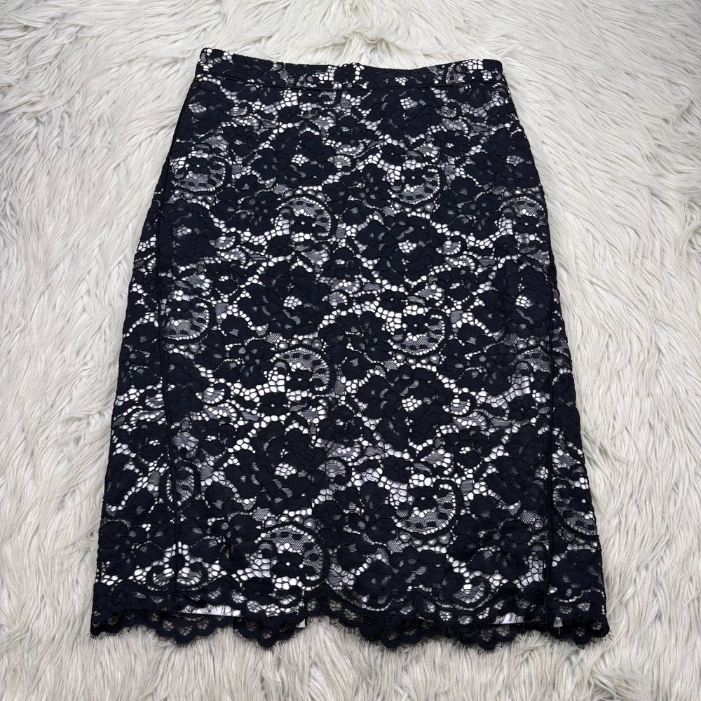 DKNY‎ Women's 6 Black White Lace Pencil Skirt Office Siren Date Night Classy